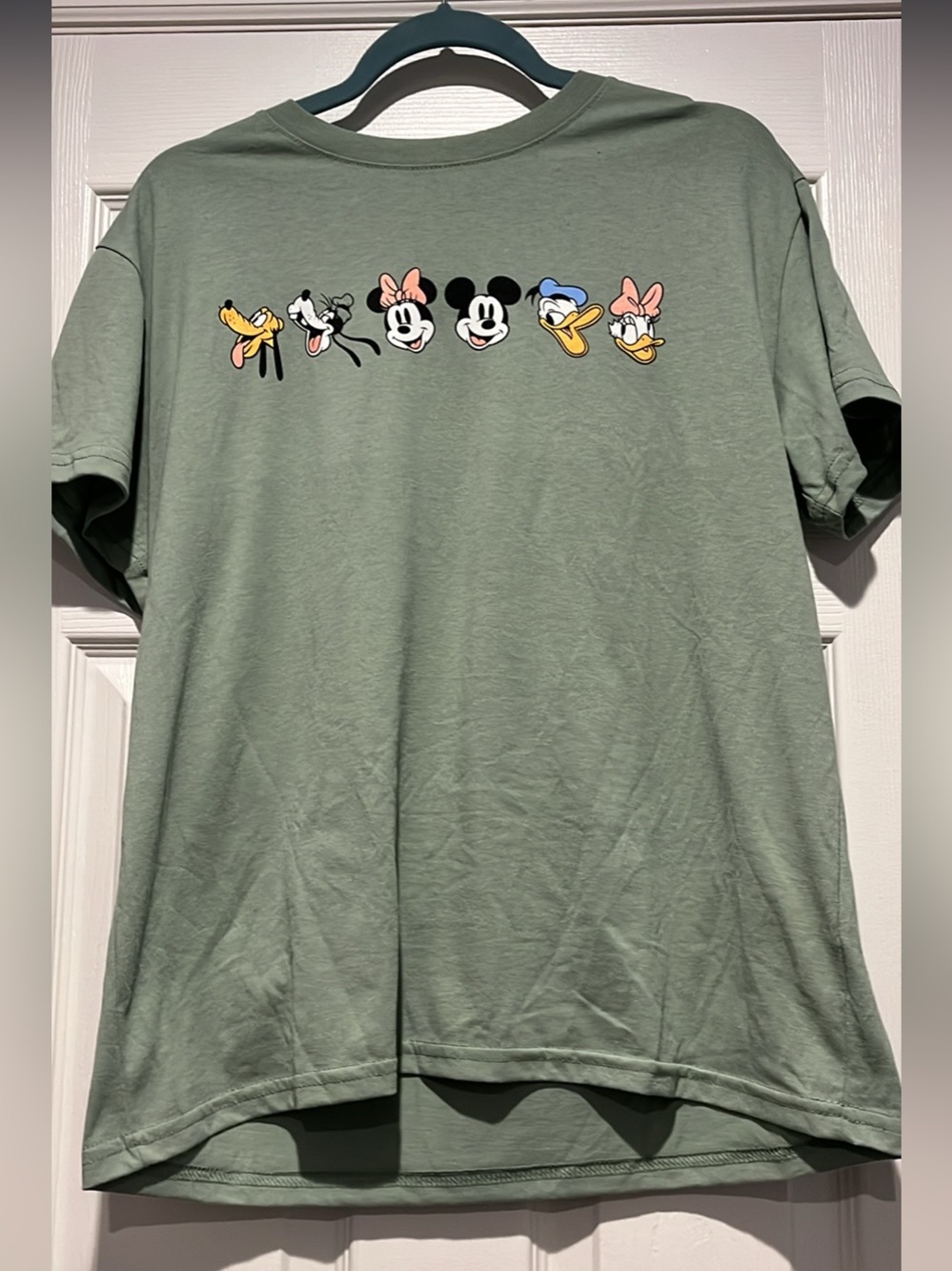 Women’s Sage Green Disney Fab 6 Character Tee with Classic Disney Faces